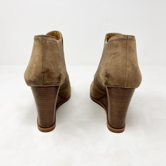 [Audrey Brooke] Brown Leather Cindy Chelsea Ankle Boot Wedge Stacked Heel Size 9 - Picture 8 of 12